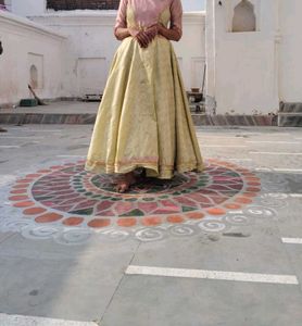 Elegant Pink & Gold Anarkali Dress
