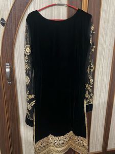 Pakistani Black Embroidered Velvet Suit