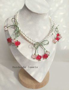 Pinterest Inspired Pearl And Cherry Bow Necklace