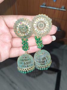 Green Jhumka Earrings