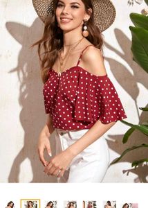 Polka Dot Cold Shoulder Top