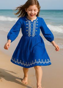 Embroidered Blue Girl's Dress
