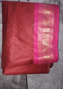 Elegant Maroon Silk Saree with Pink Zari Border