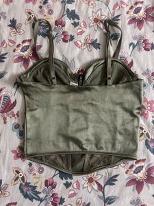 Olive Green Satin Corset Top