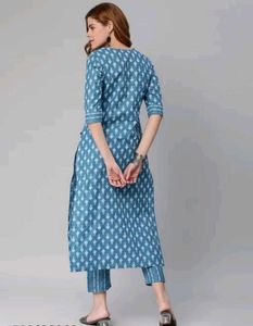 Blue Printed Kurti Set