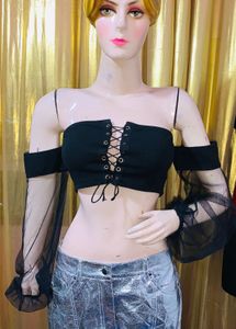 Black Lace-Up Crop Top