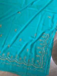 Beautiful Green Embroidered Saree ✨