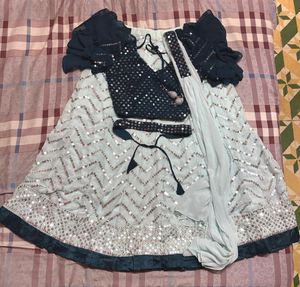 Shimmering Teal Sequin Lehenga Choli Set