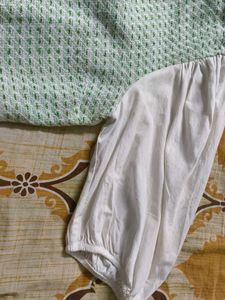 White Zara Top With green Houndstooth Pattern.
