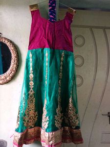 Elegant Pink &amp; Green Ethnic Dress