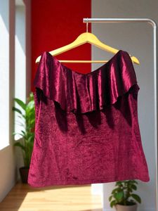 Burgundy Velvet Ruffle Top