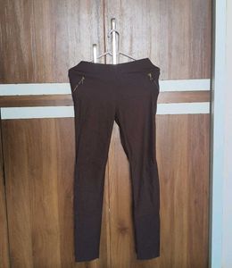 Brown Leggings with Zipper Detail