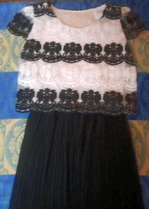 Lace Top Black Pleated Skirt Dress