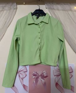 Green Ribbed Long Sleeve Crop Top