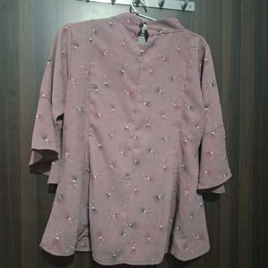 Mauve Print Top with Bell Sleeves