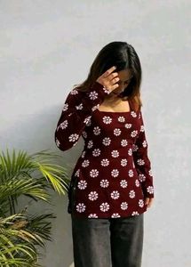 Maroon Floral Print Kurti Top