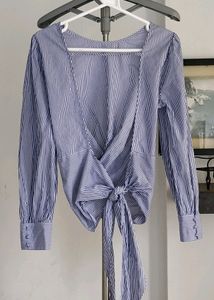 Striped Tie-Back Blouse