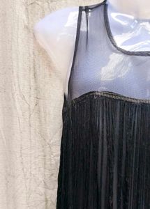 Black Sheer Fringe Dress