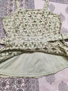 Faballey Green Lace Strappy Belted Peplum Top