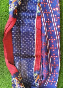 Red &amp; Blue Bird Print Saree