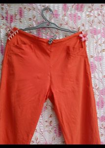 Women Orange Pant with Lace Detail