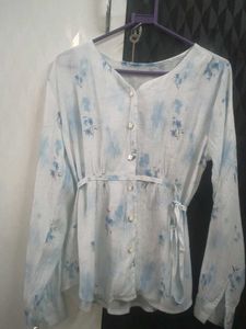 Blue Floral Tie-Waist Blouse