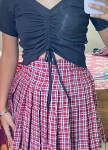Red Plaid Pleated Mini Skirt