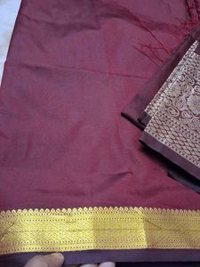 Maroon Silk with Gold Border blouse piece