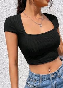 Square Neck Black Crop Top