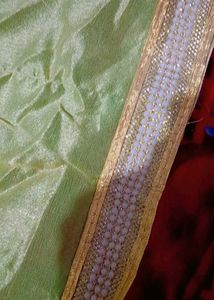 Parrot Green Saree💚 With Golden Col. Blouse 💛