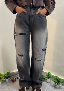 Distressed Gray Wide-Leg Jeans y2k