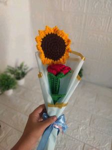 Crochet Sunflower &amp; Rose Bouquet