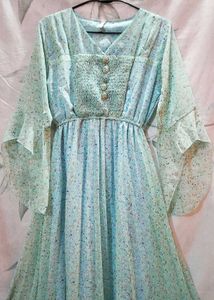 Light Blue Floral Chiffon Dress
