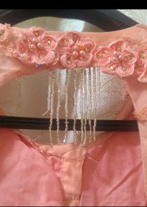 Peach Readymade Saree With Floral Blouse