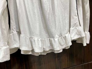 White Ruffle Long Sleeve Top