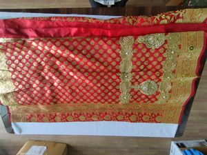 Red With Gold Floral Print Saree (Women&#39;s)