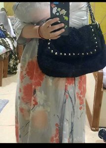 Black Fuzzy Studded Chain Bag