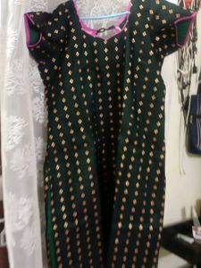 Green &amp; Gold Floral Print Kurti