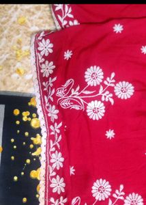 Red Embroidered Kurta Set
