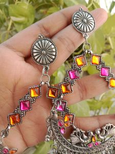 Oxidised Earrings Pink And Orange