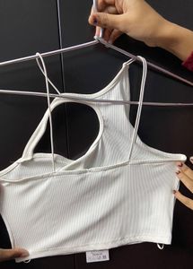 White Cutout Crop Tank Top