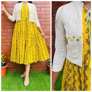 Party Wear Cotton Ankle length Kurti/ Gown with Sc