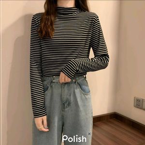 New With Tag Korean Striped Turtleneck Top