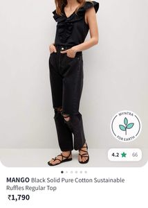 Mango Black Ruffles Top
