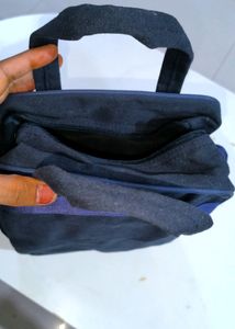 Navy Blue Colour Lunch Bag With Water Bottle Space