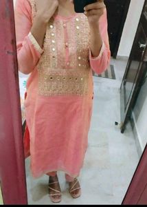 Peach Embroidered Kurta Set