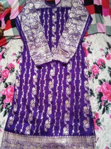 Purple Banarasi Silk Kurta And Lehnga Set 💜