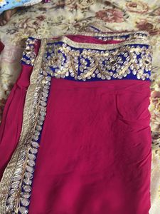 Pink saree with mirror work