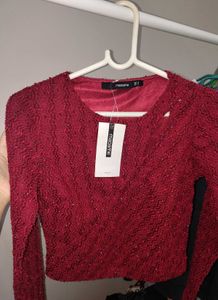 Red Cutout Long Sleeve Top