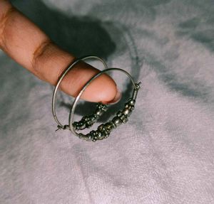 Silver Tone Beaded Hoop Earrings